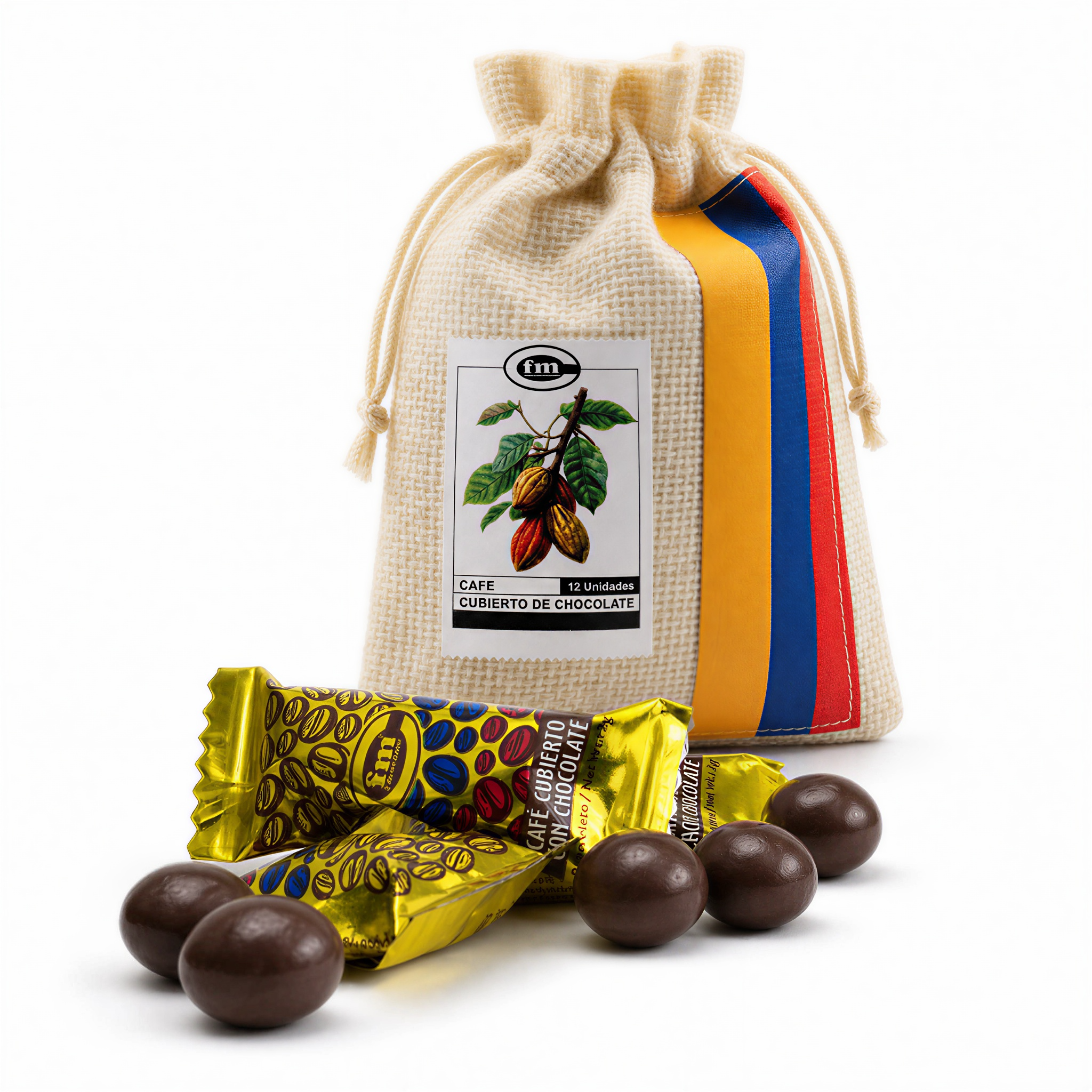 Bolsa Yute Café cubierto con chocolate x 12 und
