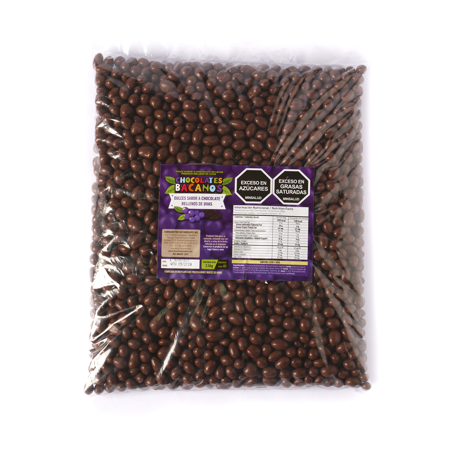 Uvas pasas Bacanas con cobertura sucedánea x 2.5 Kg